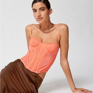 Out From Under Lace-Trim Mesh Corset Top Size XS CORAL
